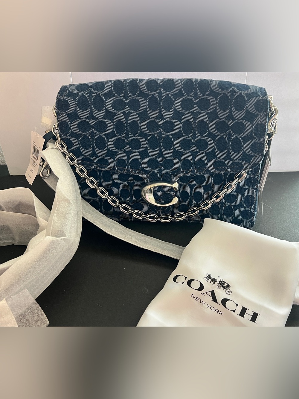 Coach Chain Tabby 30 Signature Denim CAN18 Deep Blue NWT